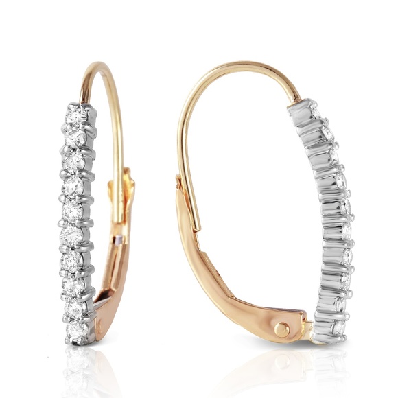 14K GOLD LEVER BACK EARRINGS WITH NATURAL DIAMONDS - Picture 2 of 5